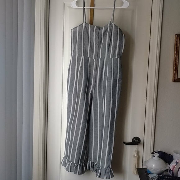 Cotton Gray white Stripes Pant jumpsuit - Picture 2 of 15